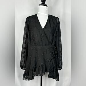 Torrid Womens Size 0 Star Accent Sheer Chiffon Black Top Formal Cocktail Holiday